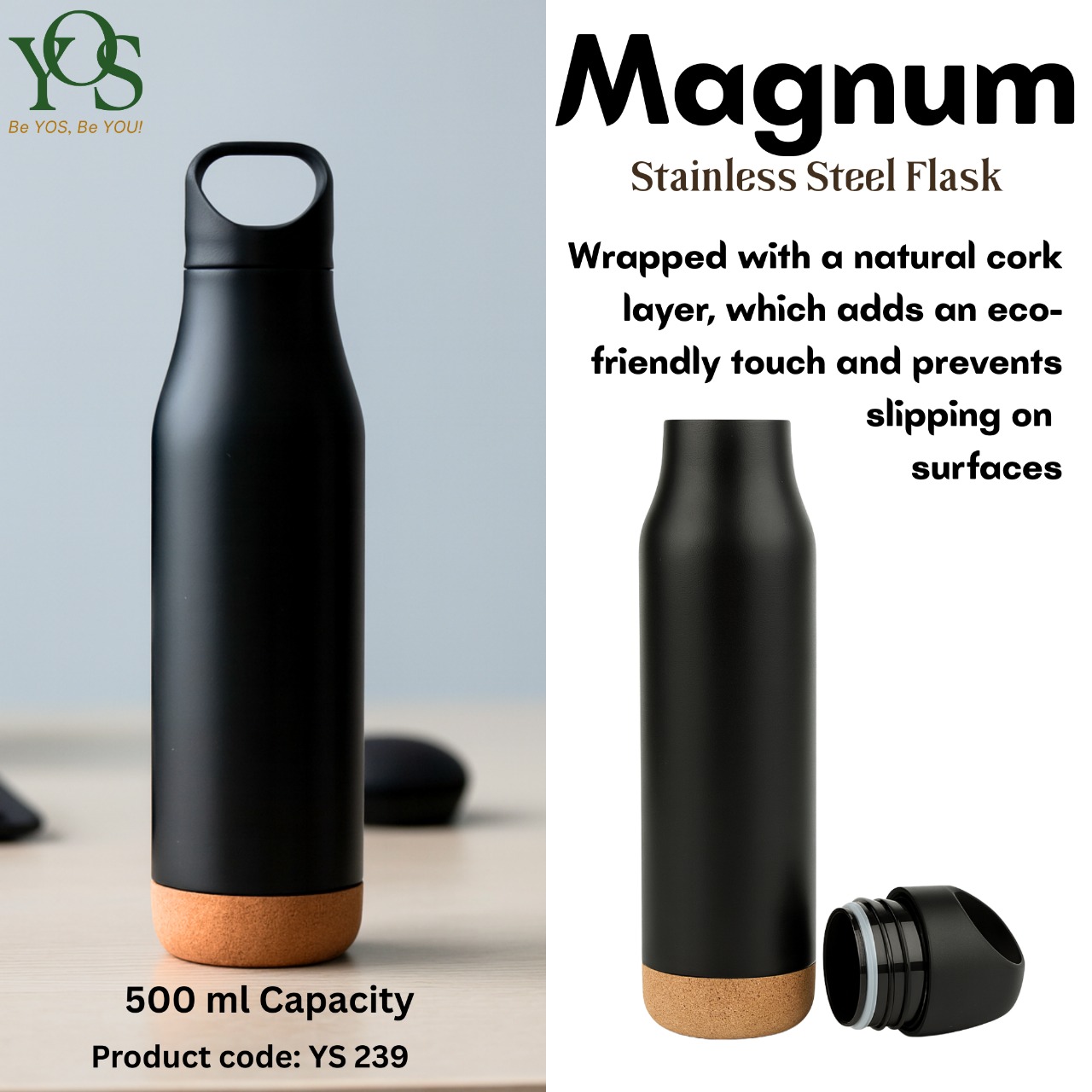 YOS Magnum Cork Flask 500ml (YS 239)