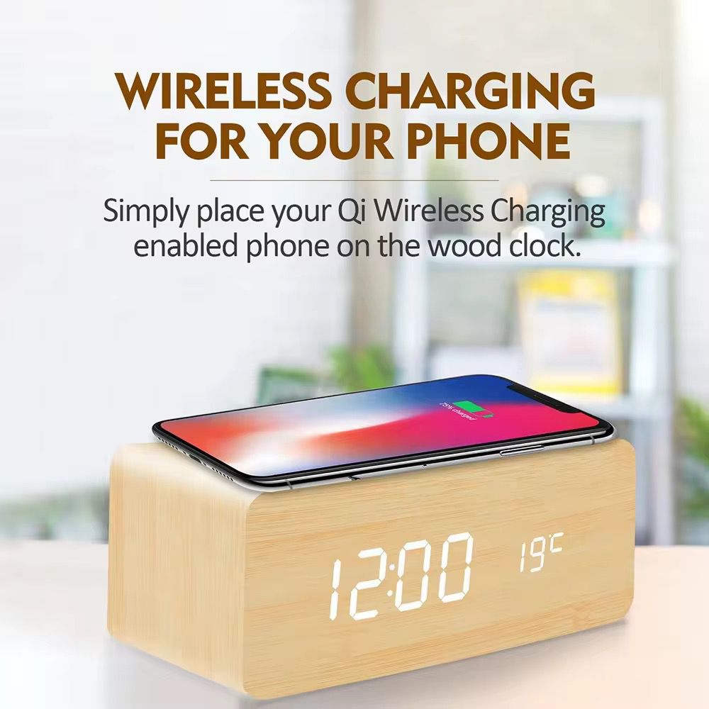 Bamboo Wireless Charging Clock